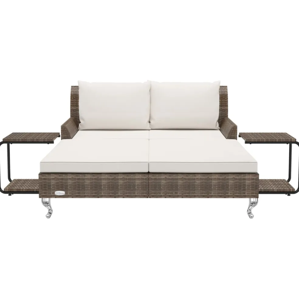 vidaXL Ligbed met kussens 2-persoons poly rattan bruin