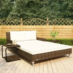 vidaXL Ligbed met kussens 2-persoons poly rattan bruin