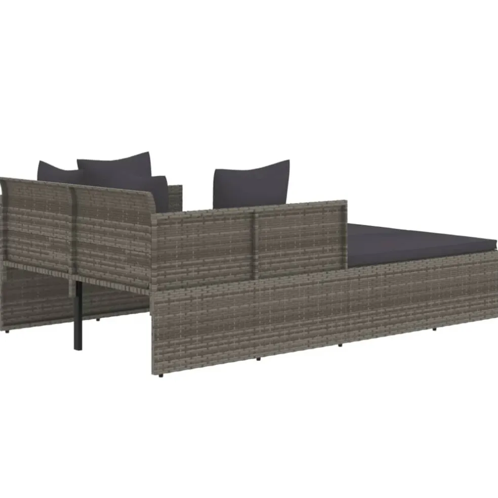 vidaXL Ligbed met kussens 182x118x63 cm poly rattan grijs