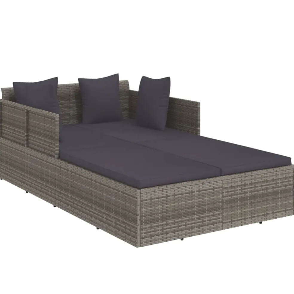 vidaXL Ligbed met kussens 182x118x63 cm poly rattan grijs