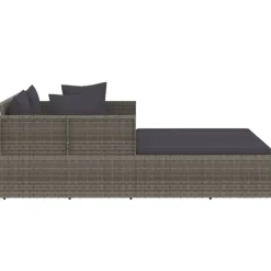 vidaXL Ligbed met kussens 182x118x63 cm poly rattan grijs