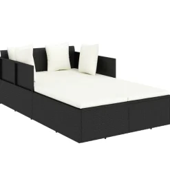vidaXL Ligbed met kussens 182x118x63 cm poly rattan zwart