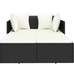 vidaXL Ligbed met kussens 182x118x63 cm poly rattan zwart