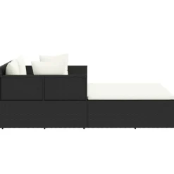 vidaXL Ligbed met kussens 182x118x63 cm poly rattan zwart