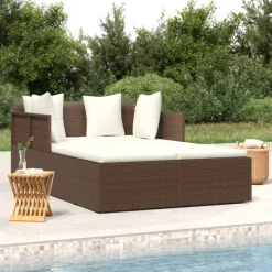 vidaXL Ligbed met kussens 182x118x63 cm poly rattan bruin