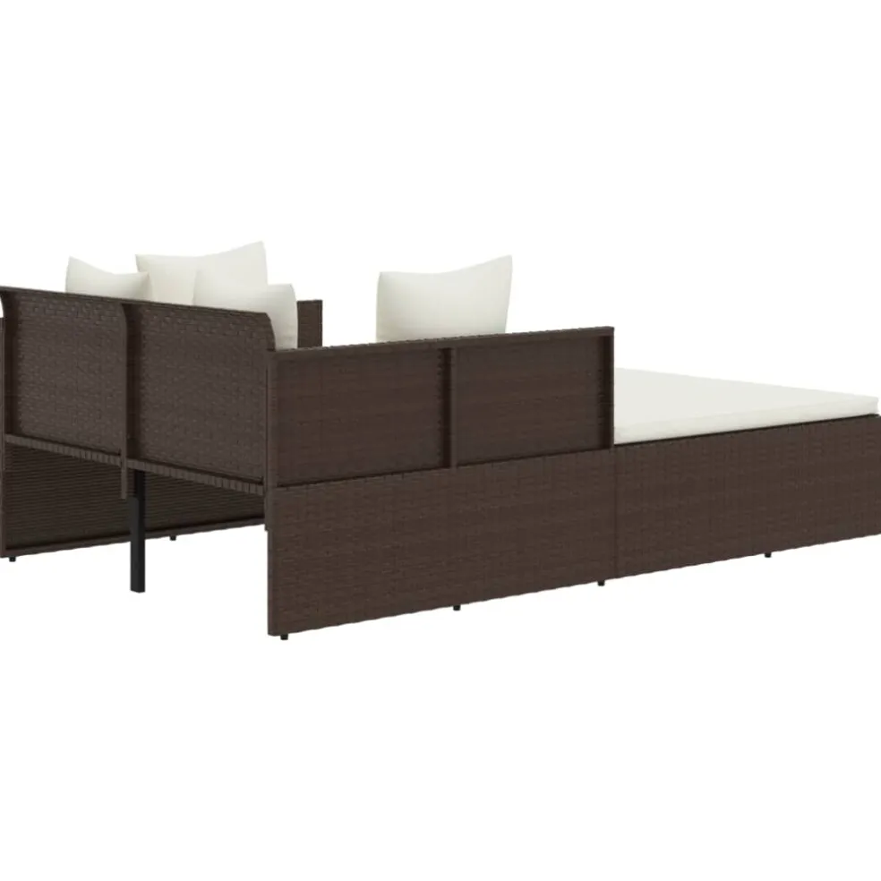 vidaXL Ligbed met kussens 182x118x63 cm poly rattan bruin