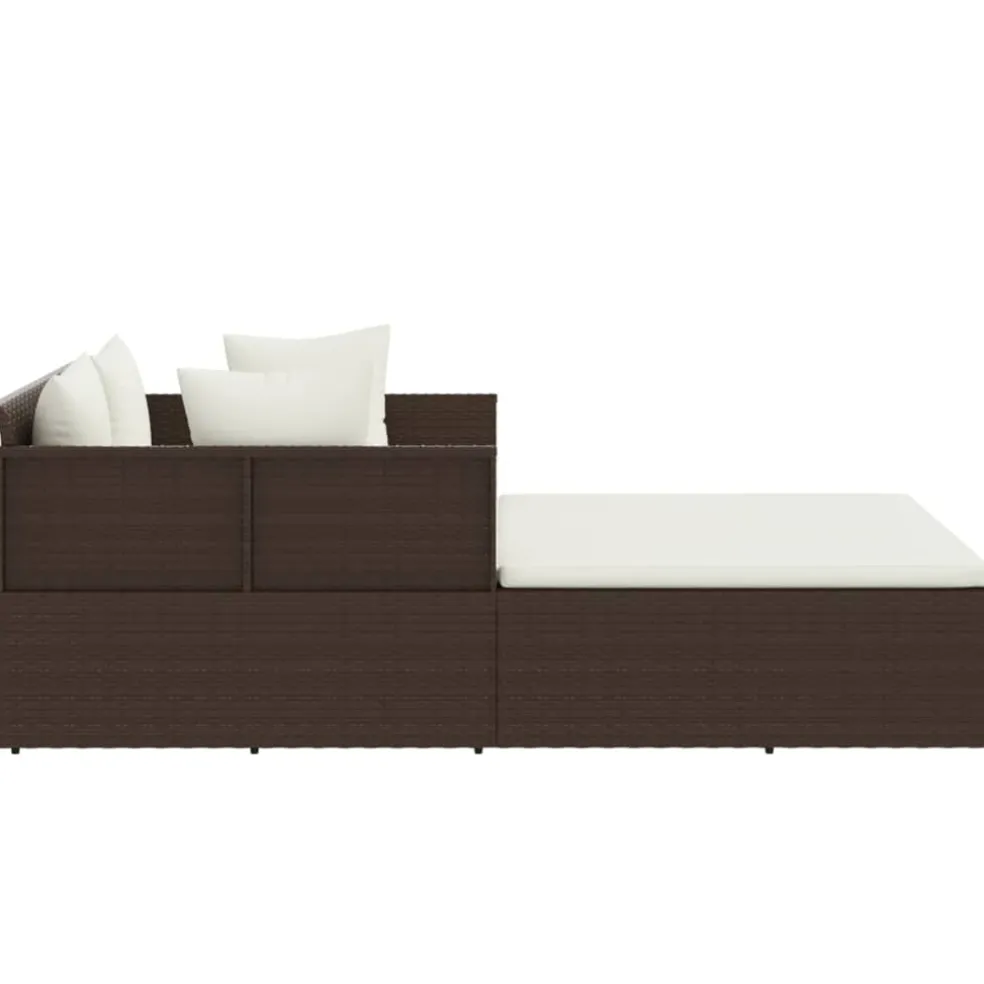 vidaXL Ligbed met kussens 182x118x63 cm poly rattan bruin