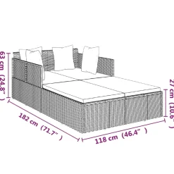 vidaXL Ligbed met kussens 182x118x63 cm poly rattan bruin
