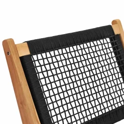 vidaXL Ligbed met voetensteun massief teakhout en touw