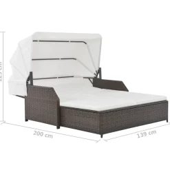 vidaXL Ligbed 2-persoons met luifel poly rattan bruin