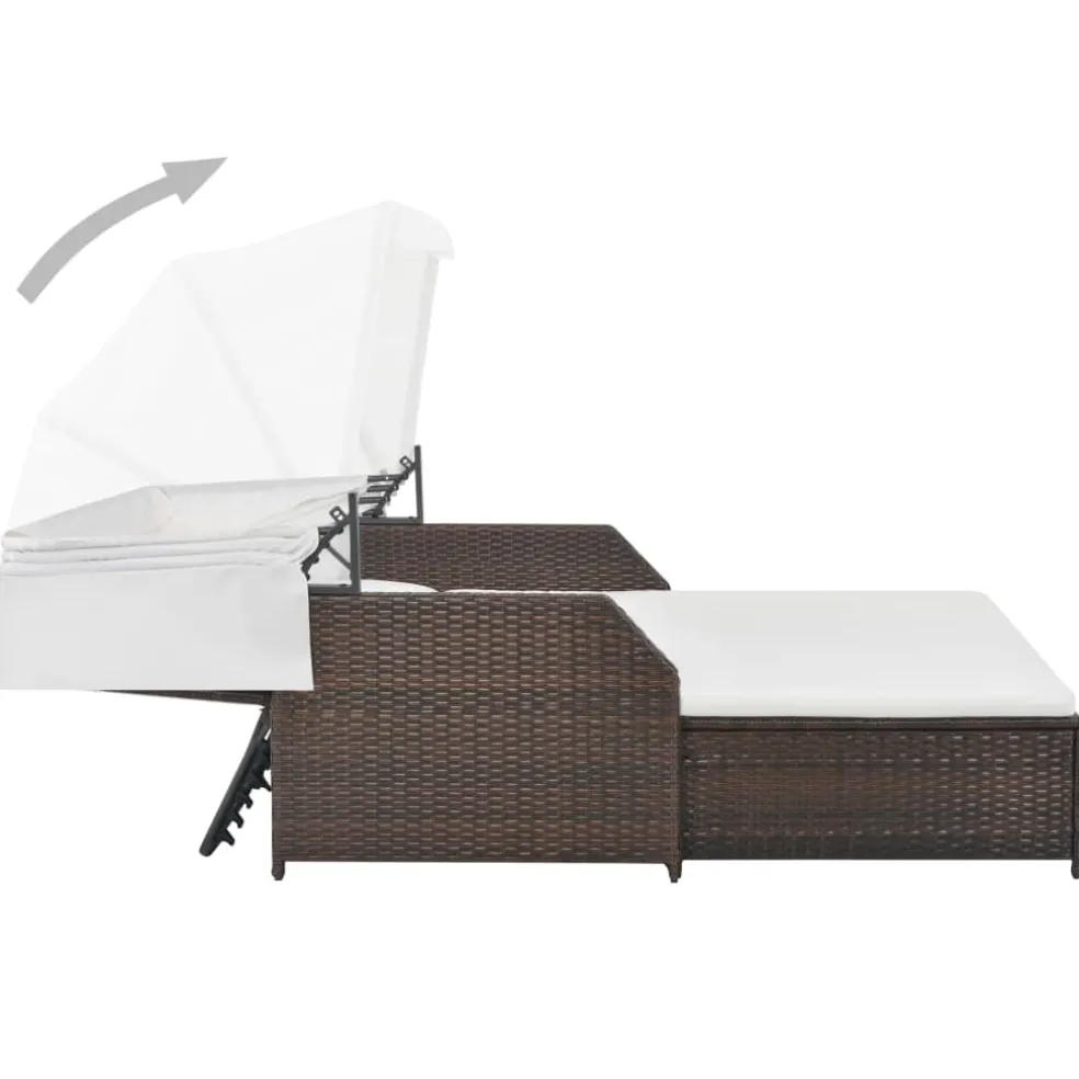 vidaXL Ligbed 2-persoons met luifel poly rattan bruin