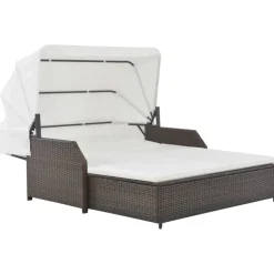 vidaXL Ligbed 2-persoons met luifel poly rattan bruin