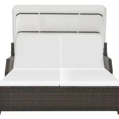 vidaXL Ligbed 2-persoons met luifel poly rattan bruin