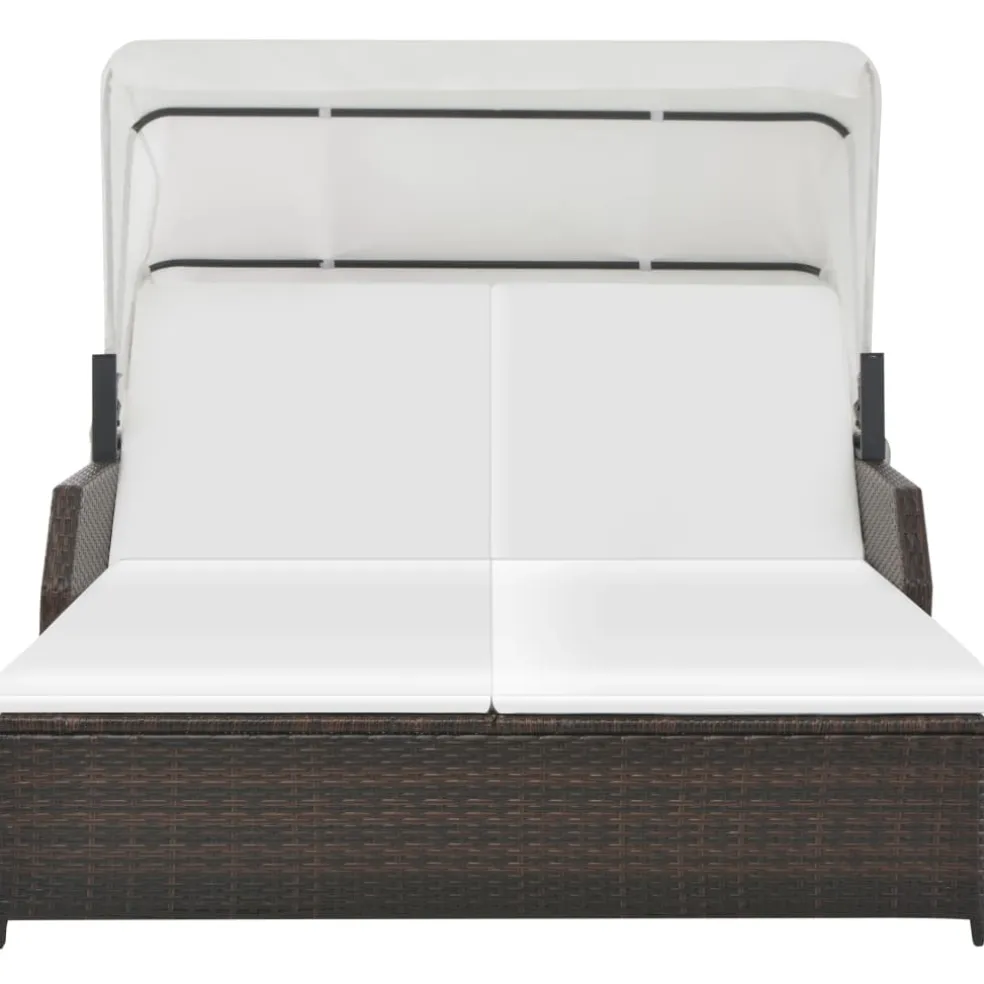 vidaXL Ligbed 2-persoons met luifel poly rattan bruin