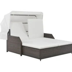 vidaXL Ligbed 2-persoons met luifel poly rattan bruin