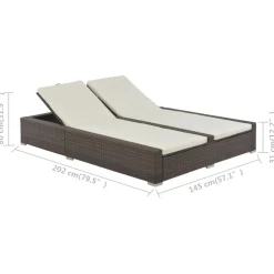 vidaXL Ligbed tweepersoons poly rattan bruin
