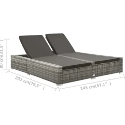 vidaXL Ligbed tweepersoons poly rattan grijs