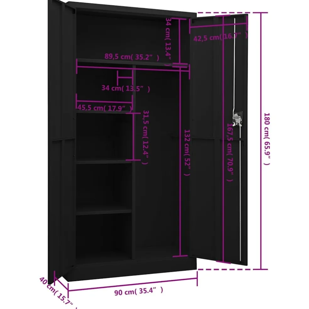 vidaXL Lockerkast 90x40x180 cm staal zwart