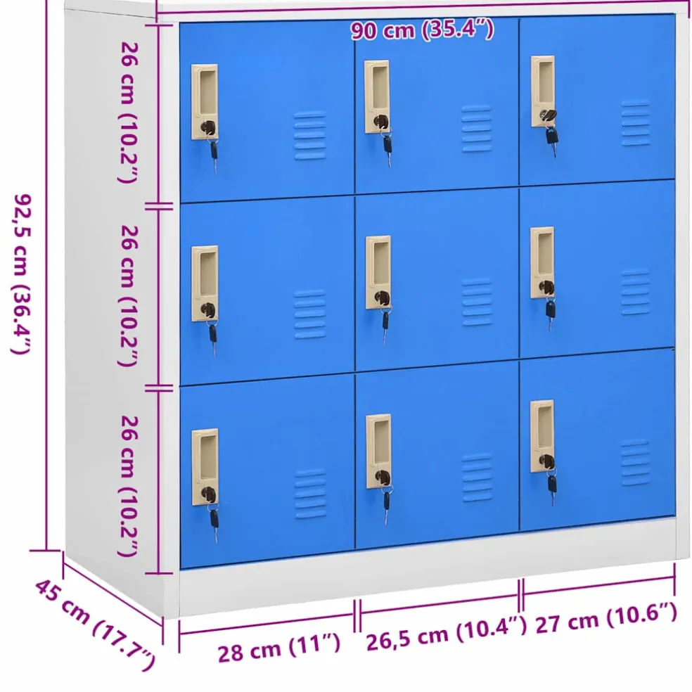 vidaXL Lockerkast 90x45x92,5 cm staal lichtgrijs en blauw