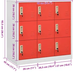 vidaXL Lockerkast 90x45x92,5 cm staal lichtgrijs en rood