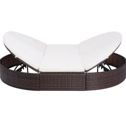 vidaXL Loungebed met kussen poly rattan bruin
