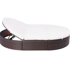 vidaXL Loungebed met kussen poly rattan bruin