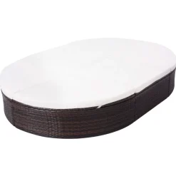 vidaXL Loungebed met kussen poly rattan bruin