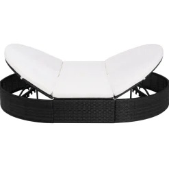 vidaXL Loungebed met kussen poly rattan zwart