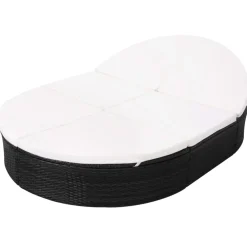 vidaXL Loungebed met kussen poly rattan zwart