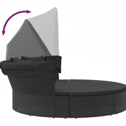 vidaXL Loungebed met luifel en kussens poly rattan zwart