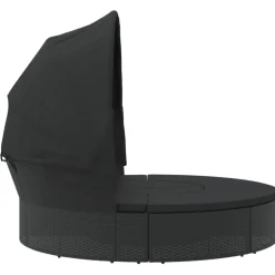 vidaXL Loungebed met luifel en kussens poly rattan zwart