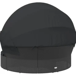 vidaXL Loungebed met luifel en kussens poly rattan zwart