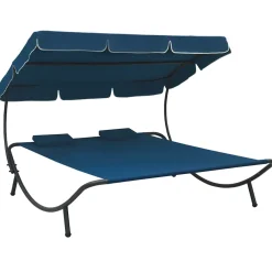 vidaXL Loungebed met luifel en kussens blauw