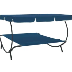 vidaXL Loungebed met luifel en kussens blauw