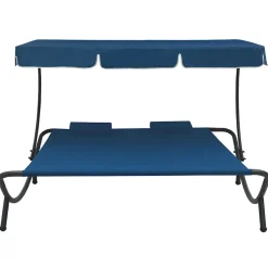vidaXL Loungebed met luifel en kussens blauw