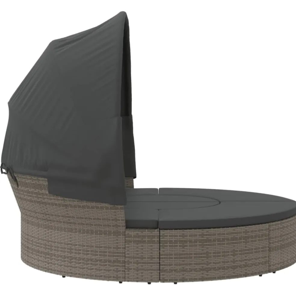 vidaXL Loungebed met luifel en kussens poly rattan grijs