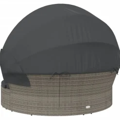 vidaXL Loungebed met luifel en kussens poly rattan grijs