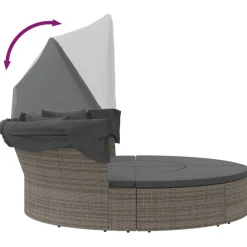 vidaXL Loungebed met luifel en kussens poly rattan grijs
