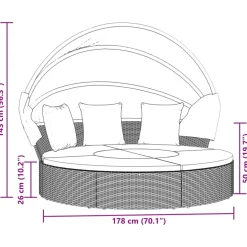 vidaXL Loungebed met luifel en kussens poly rattan grijs