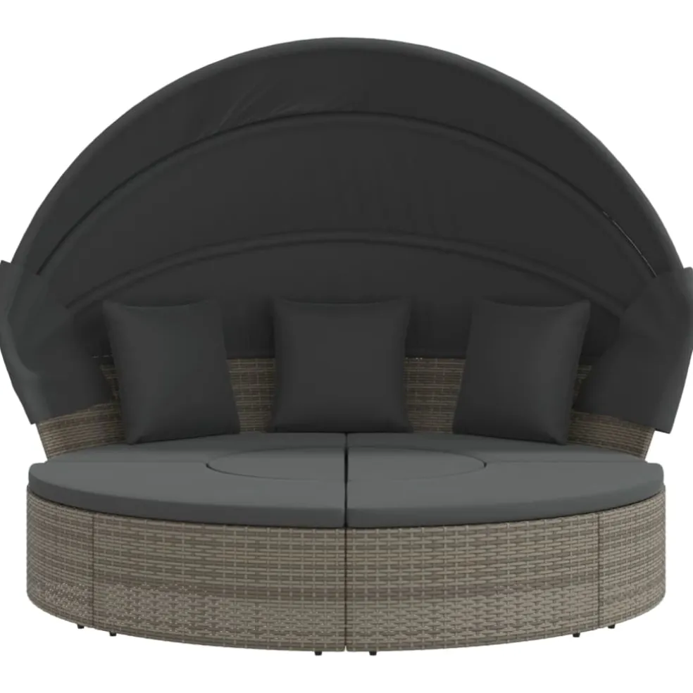 vidaXL Loungebed met luifel en kussens poly rattan grijs