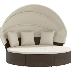 vidaXL Loungebed met luifel en kussens poly rattan bruin