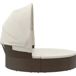 vidaXL Loungebed met luifel en kussens poly rattan bruin
