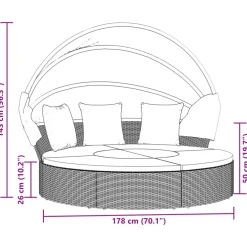 vidaXL Loungebed met luifel en kussens poly rattan bruin