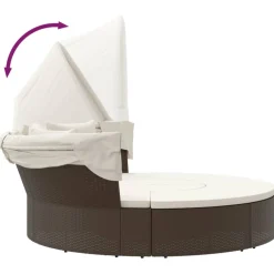 vidaXL Loungebed met luifel en kussens poly rattan bruin
