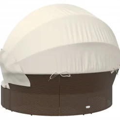 vidaXL Loungebed met luifel en kussens poly rattan bruin