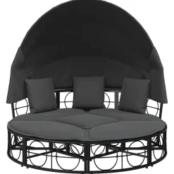 vidaXL Loungebed met luifel en kussens poly rattan zwart