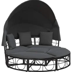 vidaXL Loungebed met luifel en kussens poly rattan zwart