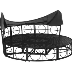 vidaXL Loungebed met luifel en kussens poly rattan zwart