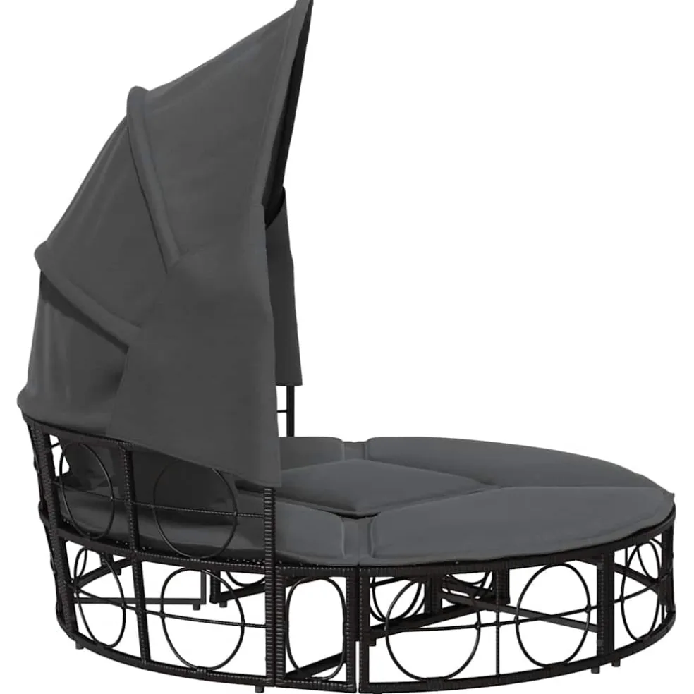 vidaXL Loungebed met luifel en kussens poly rattan zwart