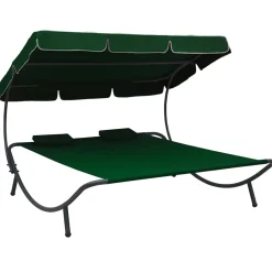 vidaXL Loungebed met luifel en kussens groen